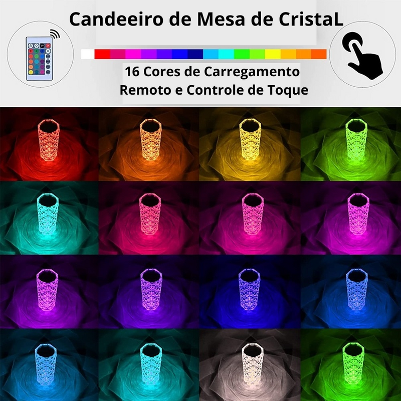 LopferShop® | Luminária Lumos com 16 Cores com Toque de Mudança de Cor de Cristal + Luz de Controle Remoto