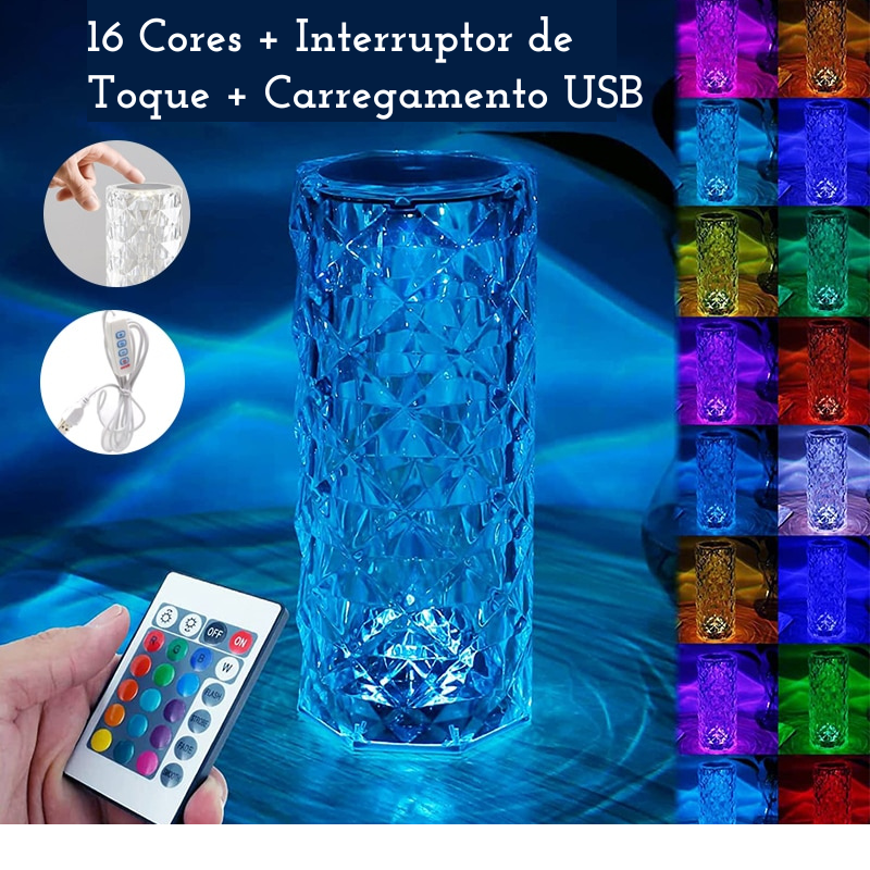 LopferShop® | Luminária Lumos com 16 Cores com Toque de Mudança de Cor de Cristal + Luz de Controle Remoto